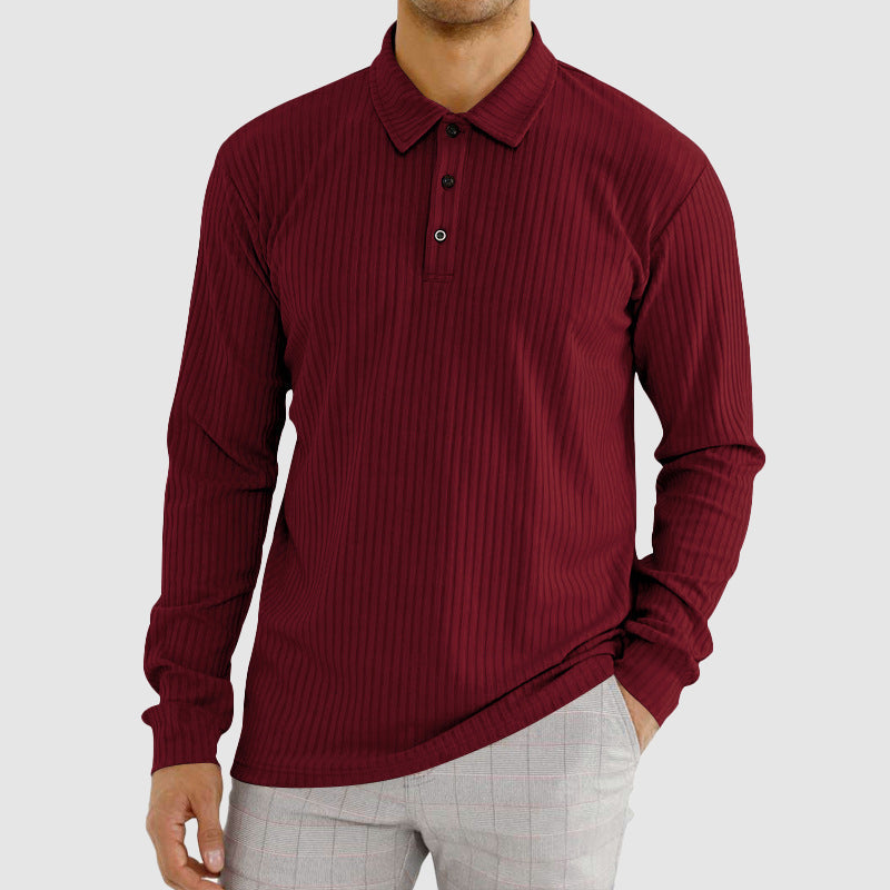 Herre Langærmet Poloshirt Ribstruktur 1