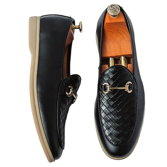 Herre Loafers Klassisk Design med Vævet Vamp og Gylden Hestebit-Detalje 0