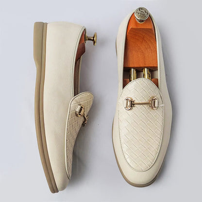 Herre Loafers Klassisk Design med Vævet Vamp og Gylden Hestebit-Detalje 1
