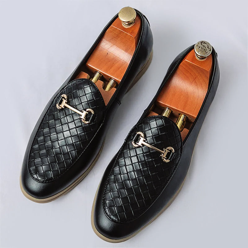 Herre Loafers Klassisk Design med Vævet Vamp og Gylden Hestebit-Detalje 2