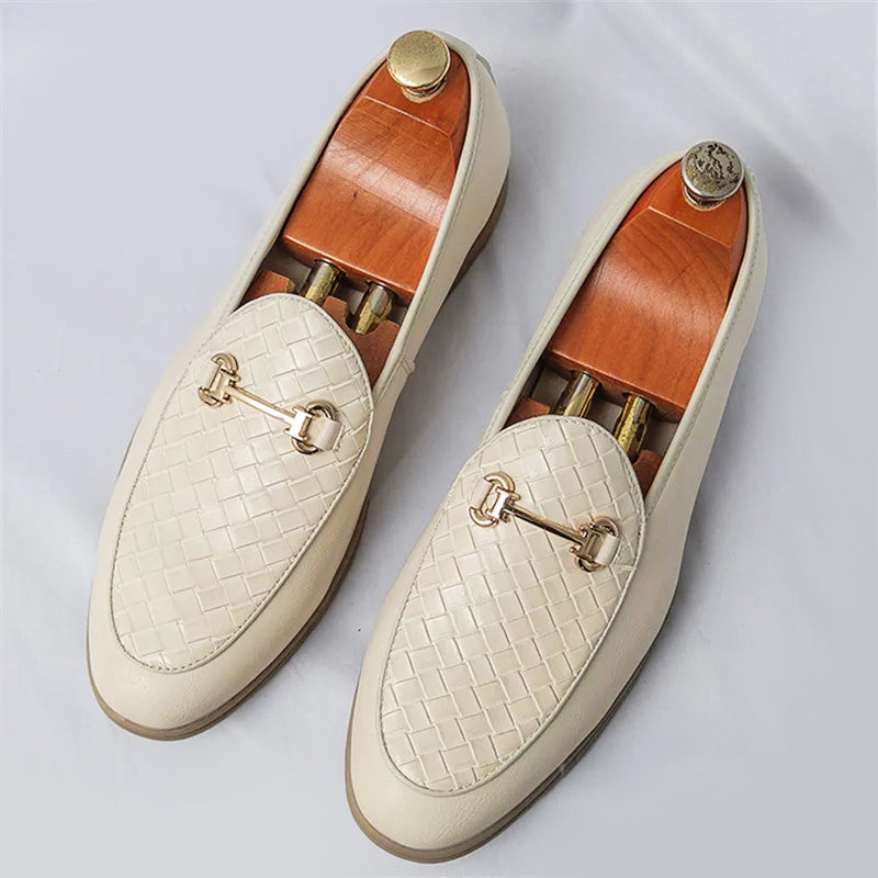 Herre Loafers Klassisk Design med Vævet Vamp og Gylden Hestebit-Detalje 3