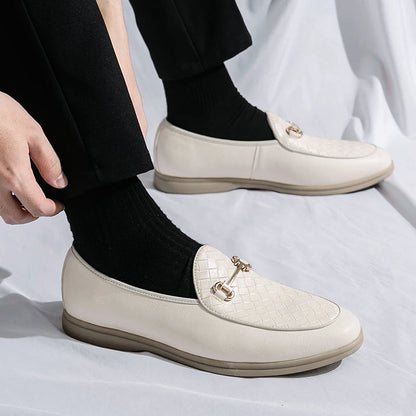 Herre Loafers Klassisk Design med Vævet Vamp og Gylden Hestebit-Detalje 4