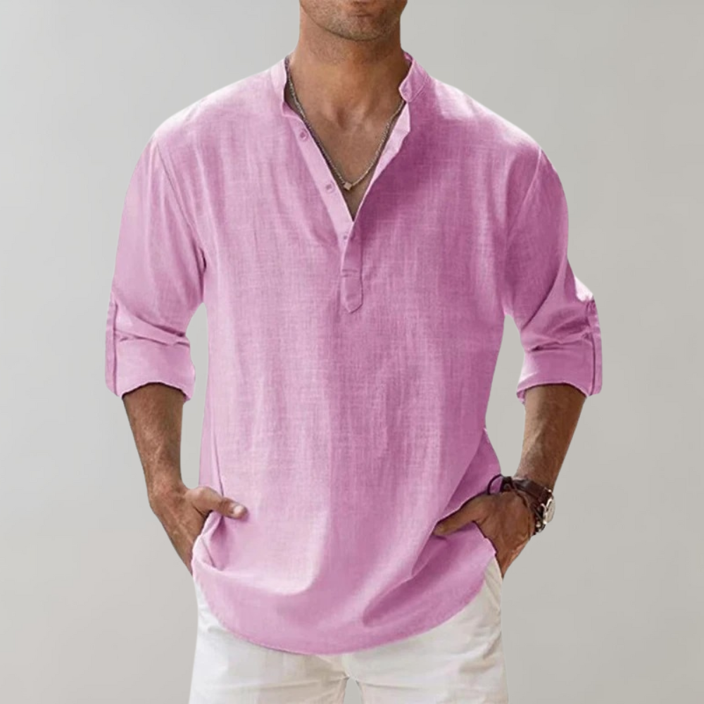 Herre Oversize Skjorte i Linned Stilren Design 7