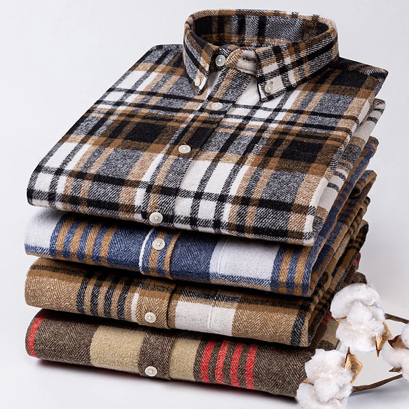 Herre Plaid Skjorte Klassisk Stil 7