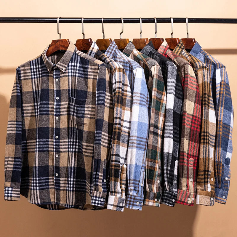 Herre Plaid Skjorte Klassisk Stil 8