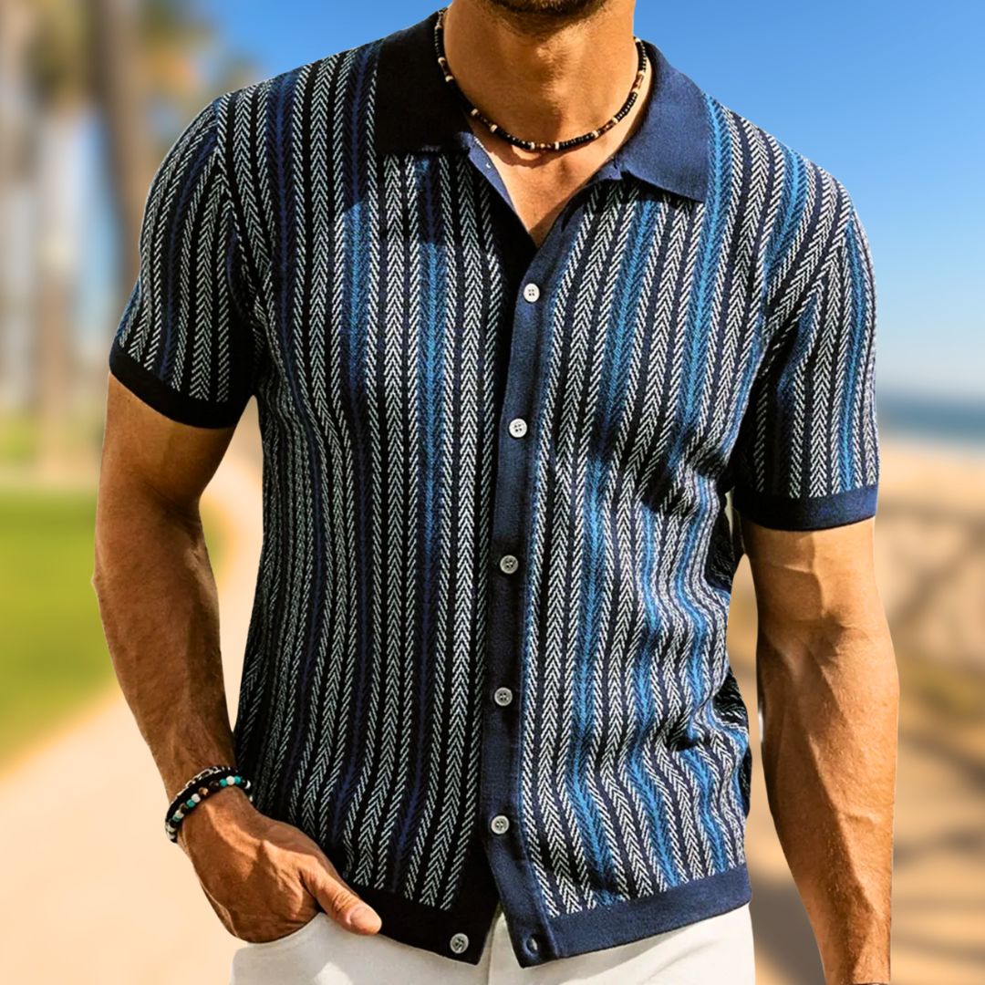 Herre Polo Skjorte Chevron Design Åndbar Stof 1