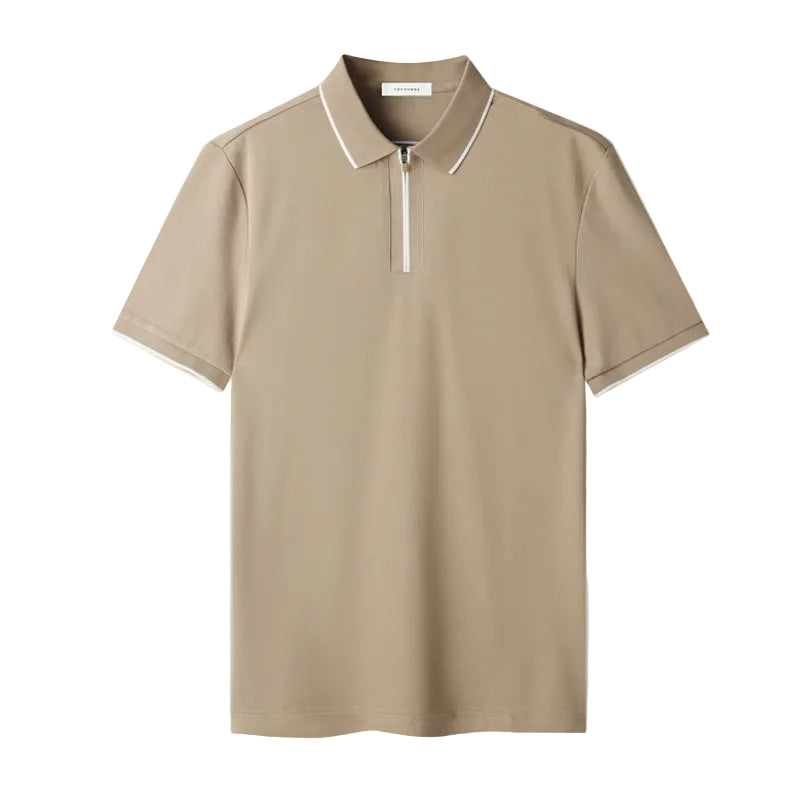 Herre Polo T-Shirt Zip-up Med Kontrastfarvede Ærmer 0
