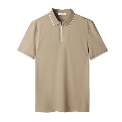 Herre Polo T-Shirt Zip-up Med Kontrastfarvede Ærmer 0