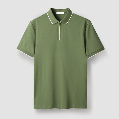 Herre Polo T-Shirt Zip-up Med Kontrastfarvede Ærmer 1