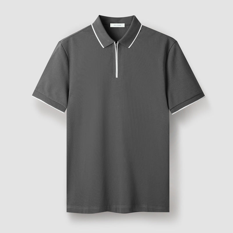 Herre Polo T-Shirt Zip-up Med Kontrastfarvede Ærmer 3