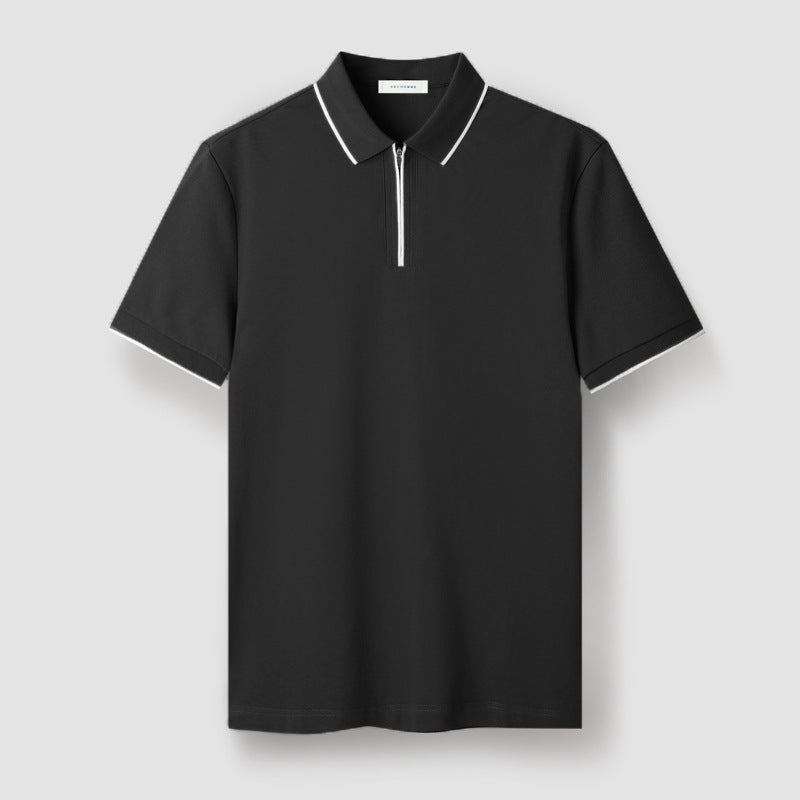 Herre Polo T-Shirt Zip-up Med Kontrastfarvede Ærmer 4