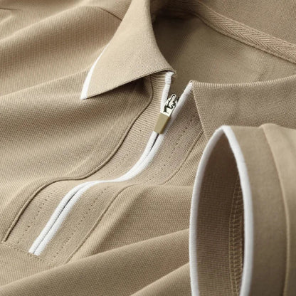 Herre Polo T-Shirt Zip-up Med Kontrastfarvede Ærmer 5