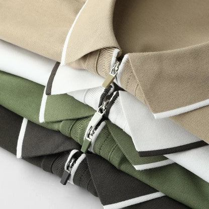 Herre Polo T-Shirt Zip-up Med Kontrastfarvede Ærmer 6