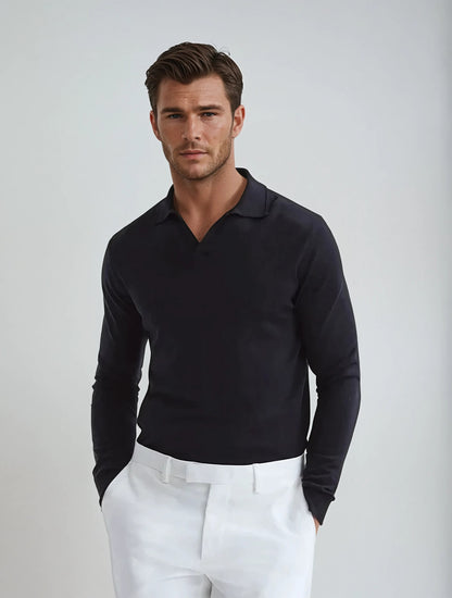 Herre Poloshirt Langærmet Uden Knapper 4