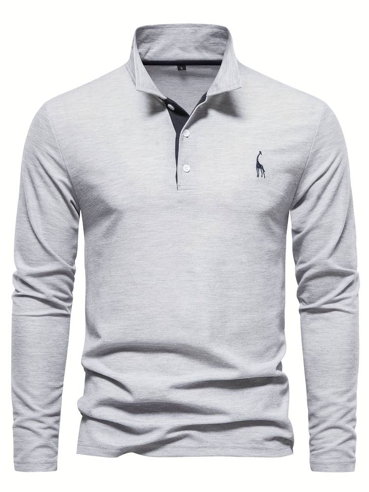 Herre Poloshirt Lange Mouwen Knapkrave 100% Bomuld Med Kontrasterende Detaljer 3