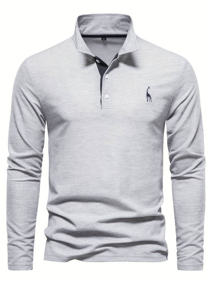 Herre Poloshirt Lange Mouwen Knapkrave 100% Bomuld Med Kontrasterende Detaljer 3