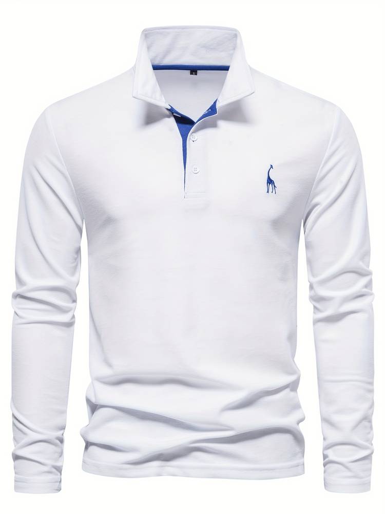 Herre Poloshirt Lange Mouwen Knapkrave 100% Bomuld Med Kontrasterende Detaljer 5
