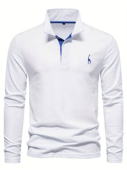 Herre Poloshirt Lange Mouwen Knapkrave 100% Bomuld Med Kontrasterende Detaljer 5