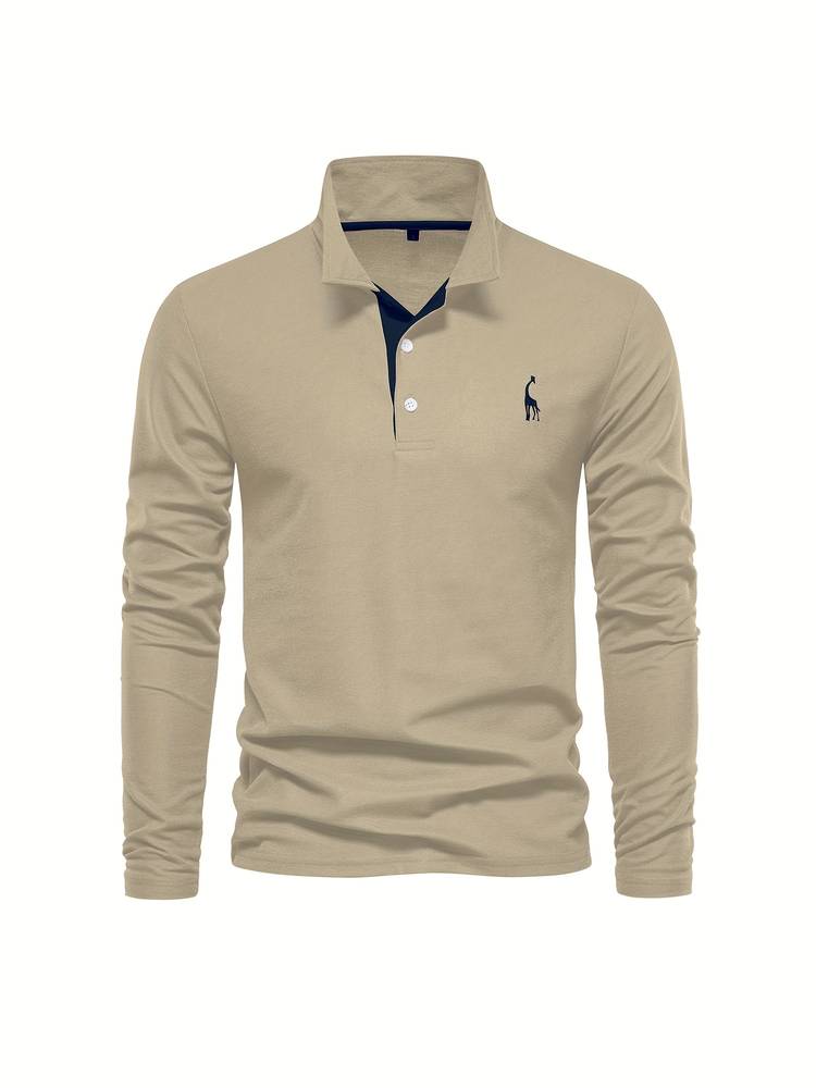 Herre Poloshirt Lange Mouwen Knapkrave 100% Bomuld Med Kontrasterende Detaljer 7