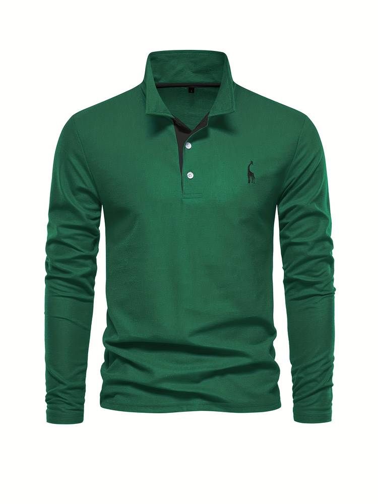 Herre Poloshirt Lange Mouwen Knapkrave 100% Bomuld Med Kontrasterende Detaljer 8