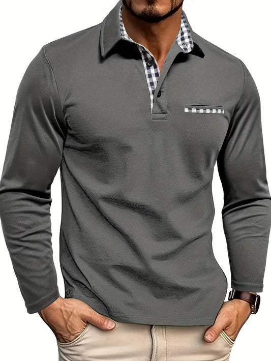 Herre Poloshirt Til Mænd Lange Ærmer Med Ternede Detaljer 0