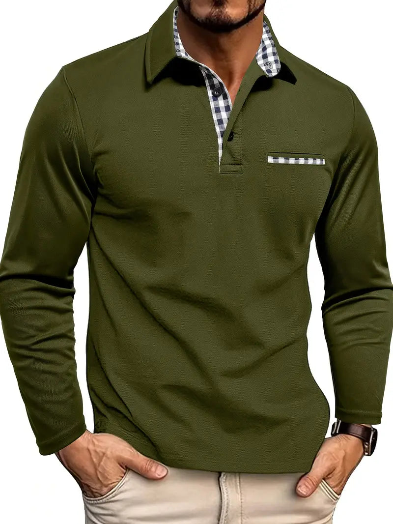 Herre Poloshirt Til Mænd Lange Ærmer Med Ternede Detaljer 2
