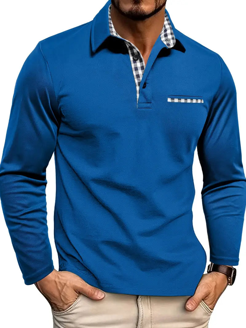 Herre Poloshirt Til Mænd Lange Ærmer Med Ternede Detaljer 4