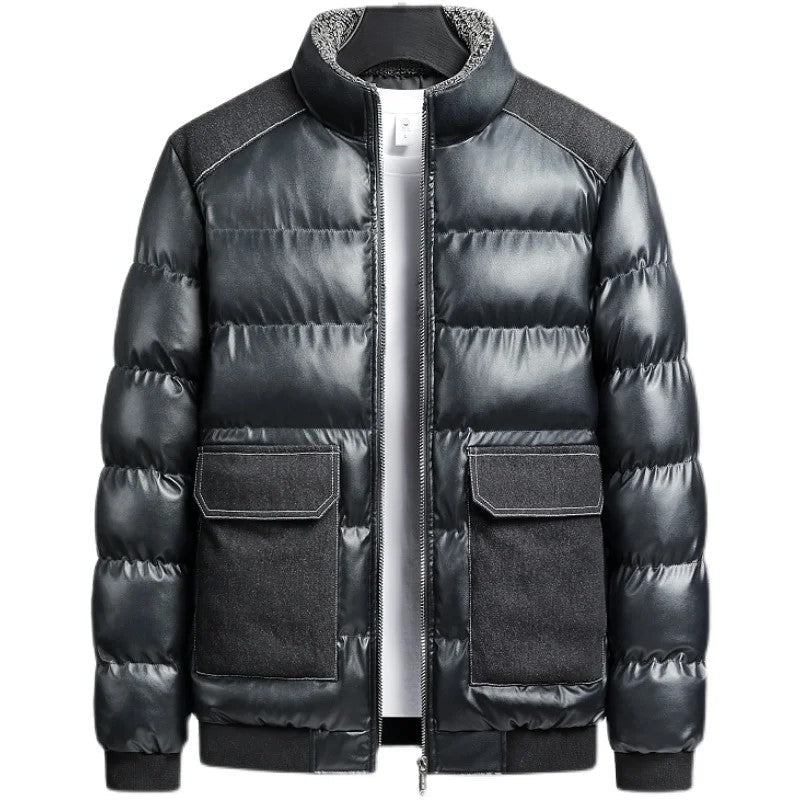 Herre Pufferjakke med Denim Detaljer 5