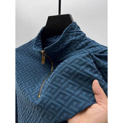 Herre Pullover Med Mock Hals Og Geometriske Mønstre 2