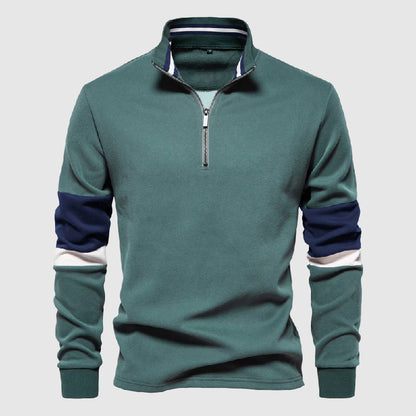 Herre Pullover Patchwork Design med Høj Krave og Kvarte Lynlås 2