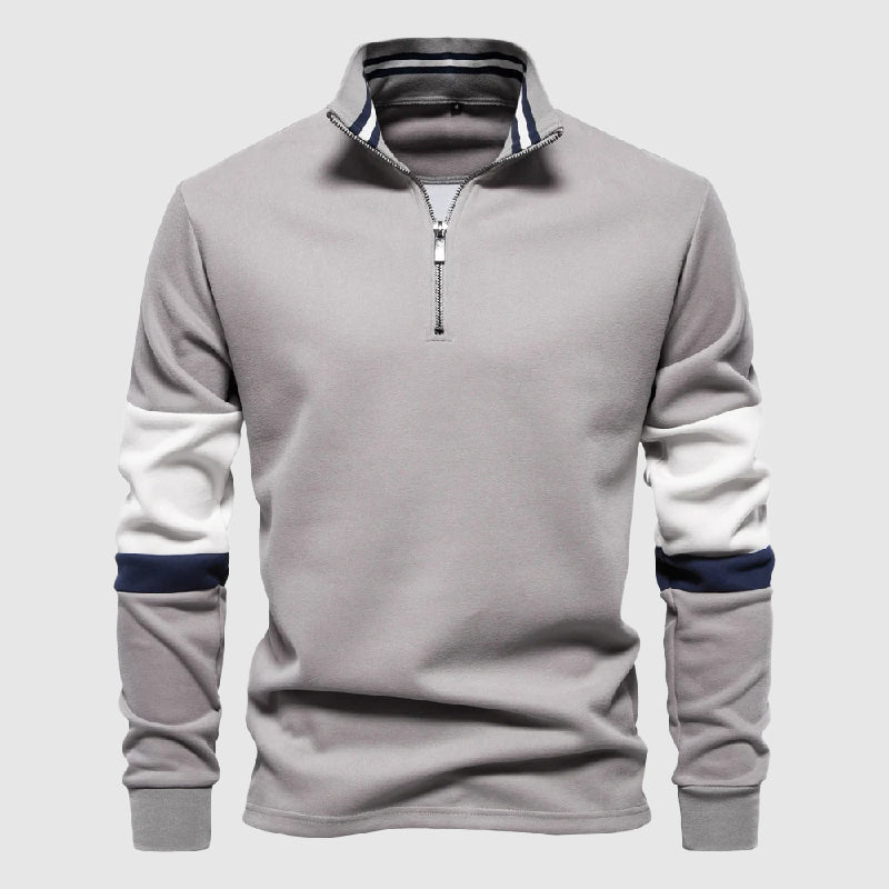 Herre Pullover Patchwork Design med Høj Krave og Kvarte Lynlås 3