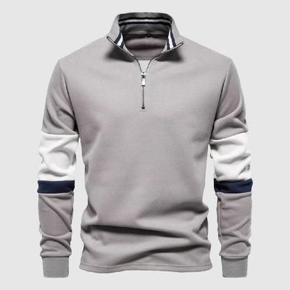 Herre Pullover Patchwork Design med Høj Krave og Kvarte Lynlås 3