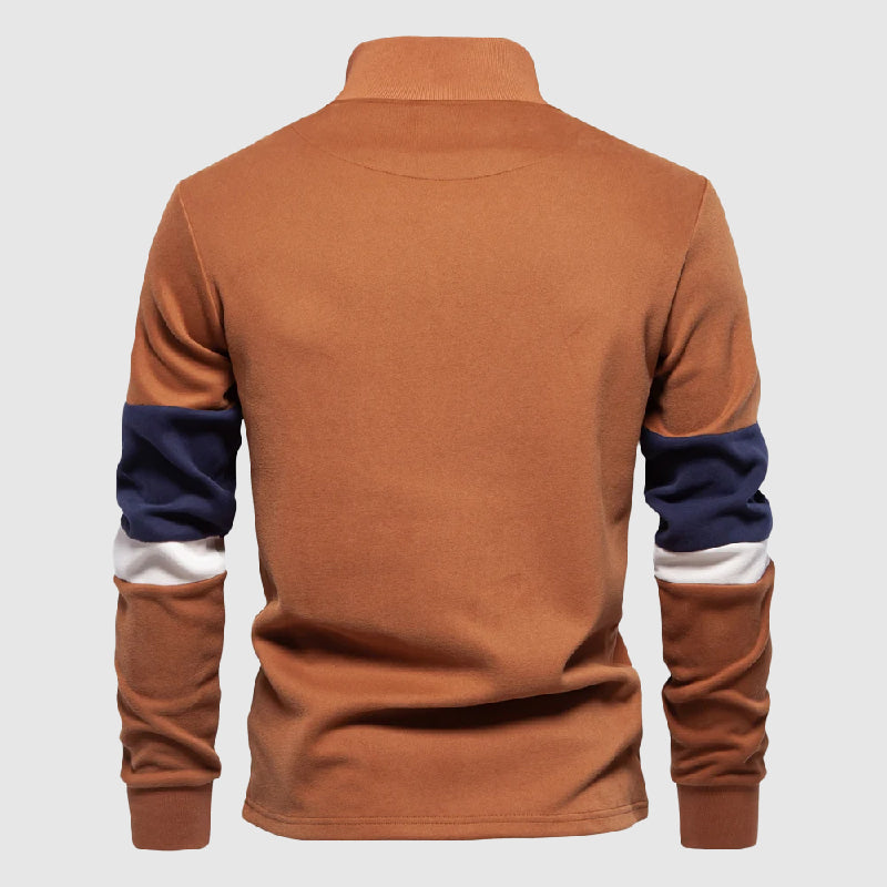 Herre Pullover Patchwork Design med Høj Krave og Kvarte Lynlås 4