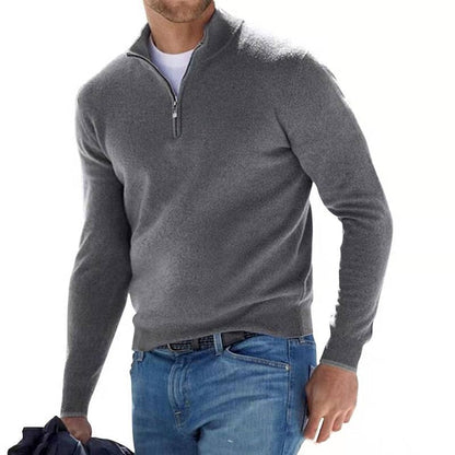 Herre Pullover V-Hals Kvart-Zip Blødt Strik 4