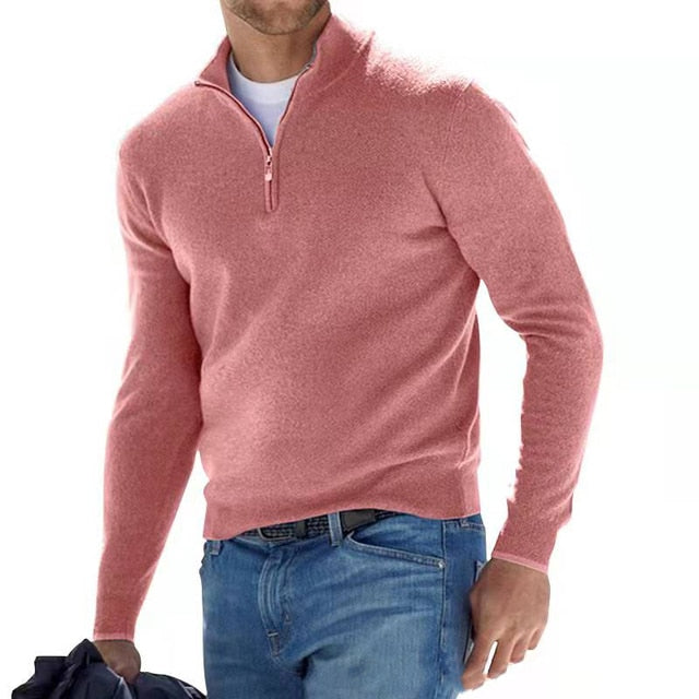 Herre Pullover V-Hals Kvart-Zip Blødt Strik 6