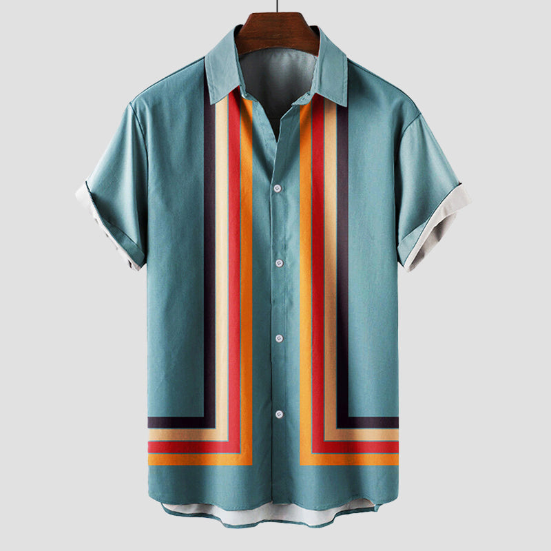 Herre Retro Skjorte Korte Ærmer med Stribemønster 3