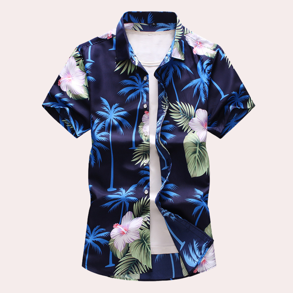 Herre Skjorte Blomstermønster Kortærmet Sommer Casual 2