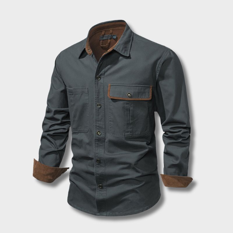 Herre Skjorte Button-Up Lange Ærmer 100% Bomuld med Kontrasterende Mansjetter 4