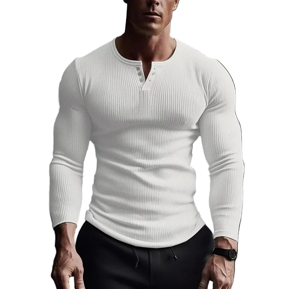 Herre Skjorte Henley Tætsiddende Stil til Mænd 0