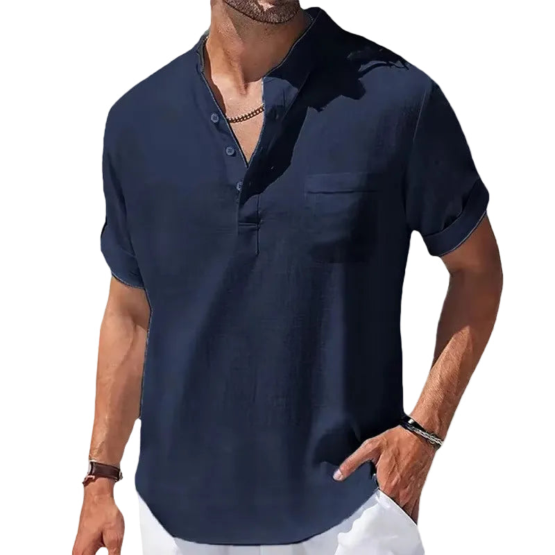 Herre Skjorte Kortærmet Henley Casual Stil 0