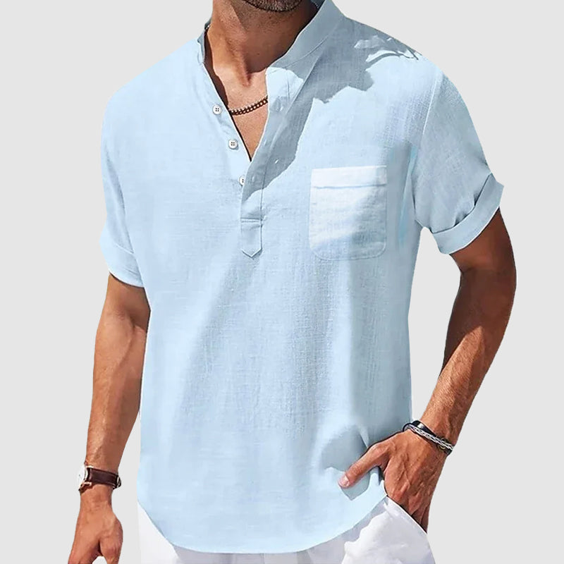 Herre Skjorte Kortærmet Henley Casual Stil 1