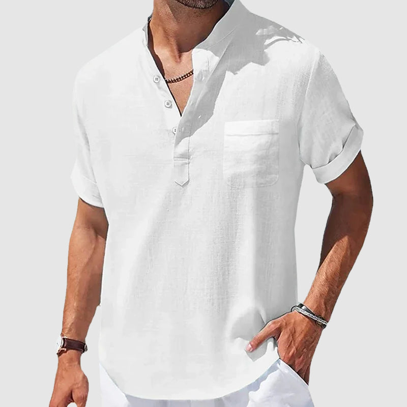 Herre Skjorte Kortærmet Henley Casual Stil 2