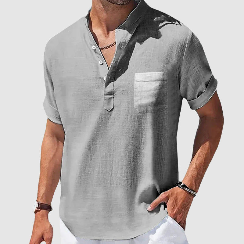Herre Skjorte Kortærmet Henley Casual Stil 3