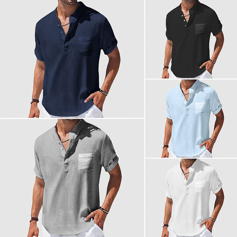 Herre Skjorte Kortærmet Henley Casual Stil 5