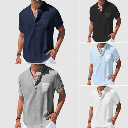 Herre Skjorte Kortærmet Henley Casual Stil 5