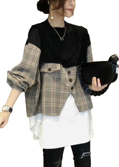 Herre Skjorte Langærmet Patchwork Plaid Stil til Mænd 0