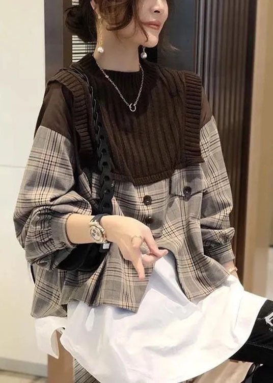 Herre Skjorte Langærmet Patchwork Plaid Stil til Mænd 1