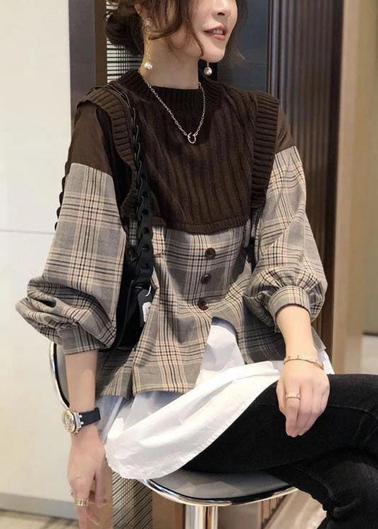 Herre Skjorte Langærmet Patchwork Plaid Stil til Mænd 2