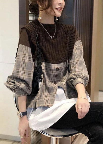 Herre Skjorte Langærmet Patchwork Plaid Stil til Mænd 2