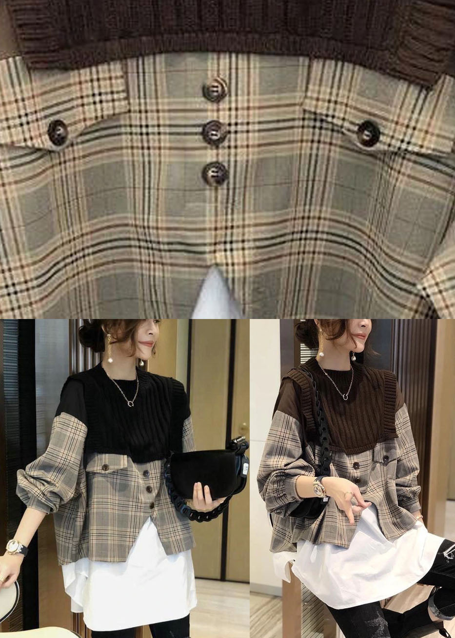 Herre Skjorte Langærmet Patchwork Plaid Stil til Mænd 4